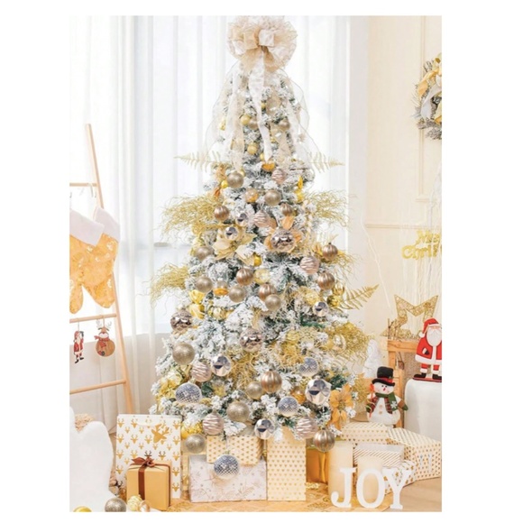 Christmas Tree Topper Bow Ornament with Glitter Satin Mesh Streamer - Picture 1 of 10